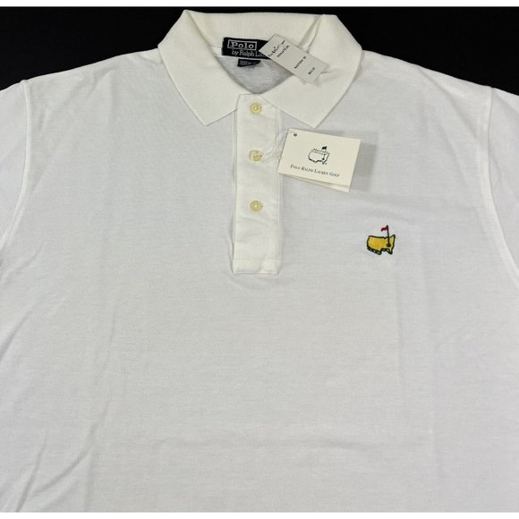 Vintage 90s Polo Ralph Lauren Masters Golf Shirt Mens Large White Pique USA NWT